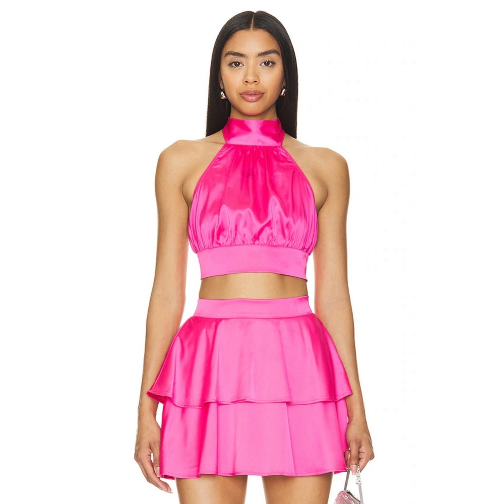 NWT OW Collection Eloise Halter Top and Mini Skirt Set Pink Dreams Sz Small $255